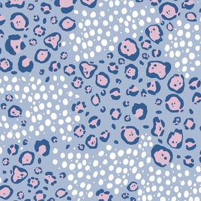 Big Cats Prints Jaguar and Cheetah in Pale Blue, Denim Blue, Light Pink and White