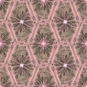 Retro Floral Pink on Brown Medium 