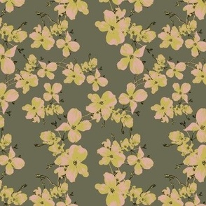 DOGWOOD FLORAL BLOSSOM-GREEN YELLOW COMBO