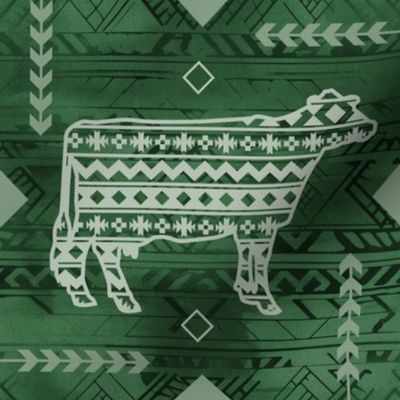 Holstein Dairy Cow - Farming - Southwestern Native American Pattern - Dark Green