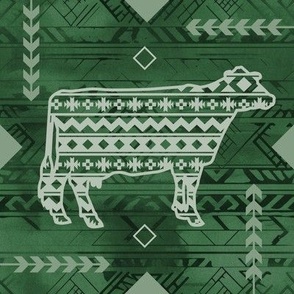 Holstein Dairy Cow - Farming - Southwestern Native American Pattern - Dark Green
