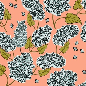 Blue Lilac Flowers on Light Salmon Background - Delicate and Serene Design // LARGE