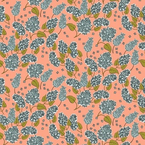 Blue Lilac Flowers on Light Salmon Background - Delicate and Serene Design // SMALL