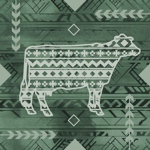  Holstein Dairy Cow - Farming - Southwestern Native American Pattern - Sage Green