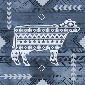  Holstein Dairy Cow - Farming - Southwestern Native American Pattern - Slate Blue, Deniam Blue