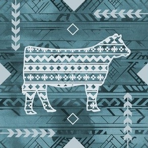 Show Heifer - Farmhouse - Southwestern Native American Pattern - Dark Aqua