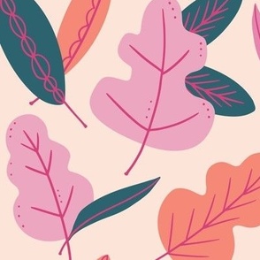 Mid Century Leaves | LG Scale | Pink Teal Coral