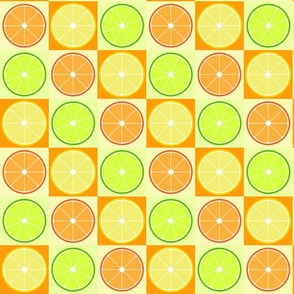 Fresh and Zesty Citrus Fruits in Squares: A Refreshing Design Featuring Orange, Lime, and Lemon
