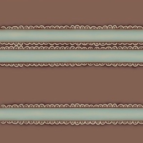 Beribboned Satin Pale Aqua Ribbons with Lace Edges on Taupe 