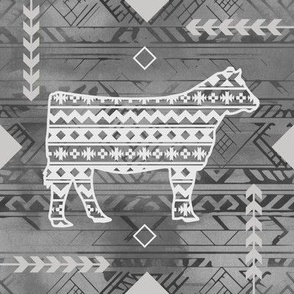 Show Heifer - Rural Farmhouse - Southwestern Native American Pattern - Light Gray, Medium Gray, Dark Gray