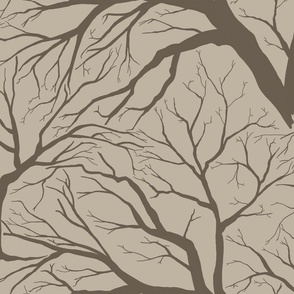 Treetops Branches Pattern Taupe on Beige