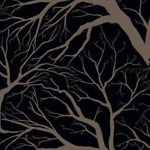 Treetops Branches Pattern Taupe on Black