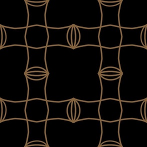 Bamboo Inspired Cross Grid Large Scale Gold Lines on Black