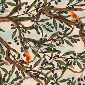 Olive Grove -Sky Sepia Linen Wallpaper 