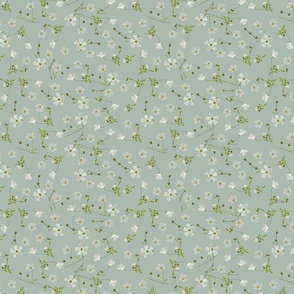 White Flowers on Green Teal