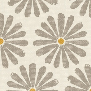 Floral Daisy Pinwheels - Warm Gray on Cream - Large