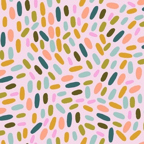 Sprinkle Polka Dots in Pink, Green, Blue, Teal, Salmon and Mustard on White - Playful and Versatile Pattern // MEDIUM