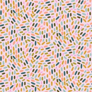 Sprinkle Polka Dots in Pink, Green, Blue, Teal, Salmon and Mustard on White - Playful and Versatile Pattern // SMALL