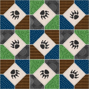 Big Bear Paw Patchwork (quilt B) Kids Camp Blanket, earth tones ROTATED