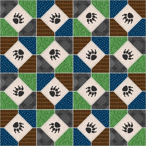 4 1/2" Big Bear Paw Patchwork (quilt B) Kids Camp Blanket, earth tones ROTATED