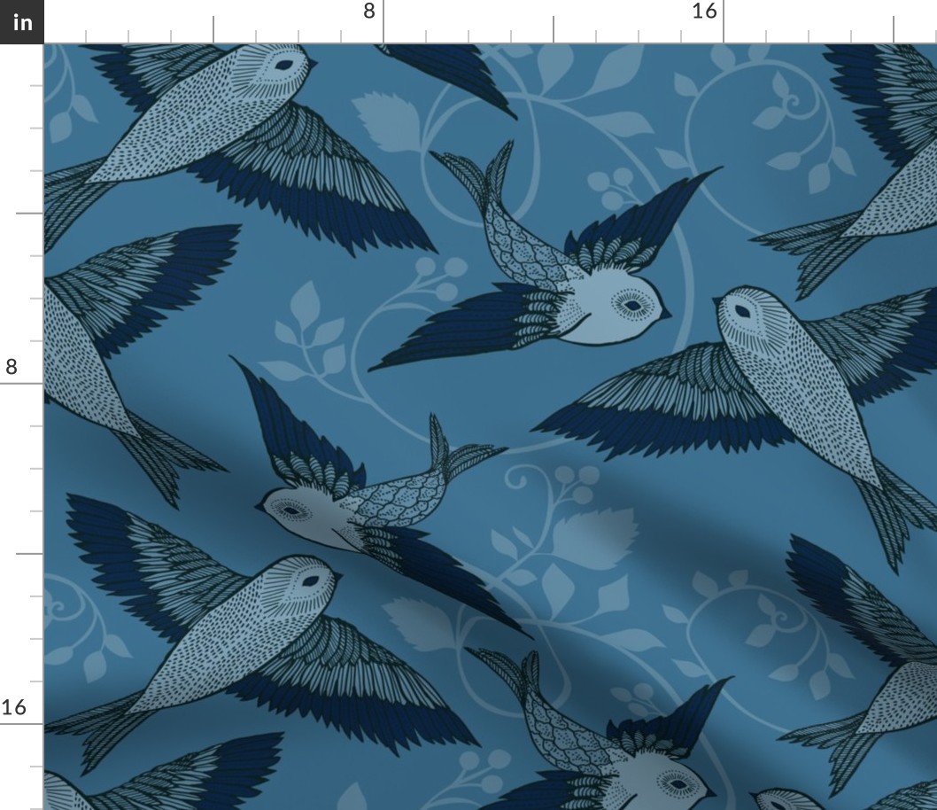 Light Sea Blue Birds - large