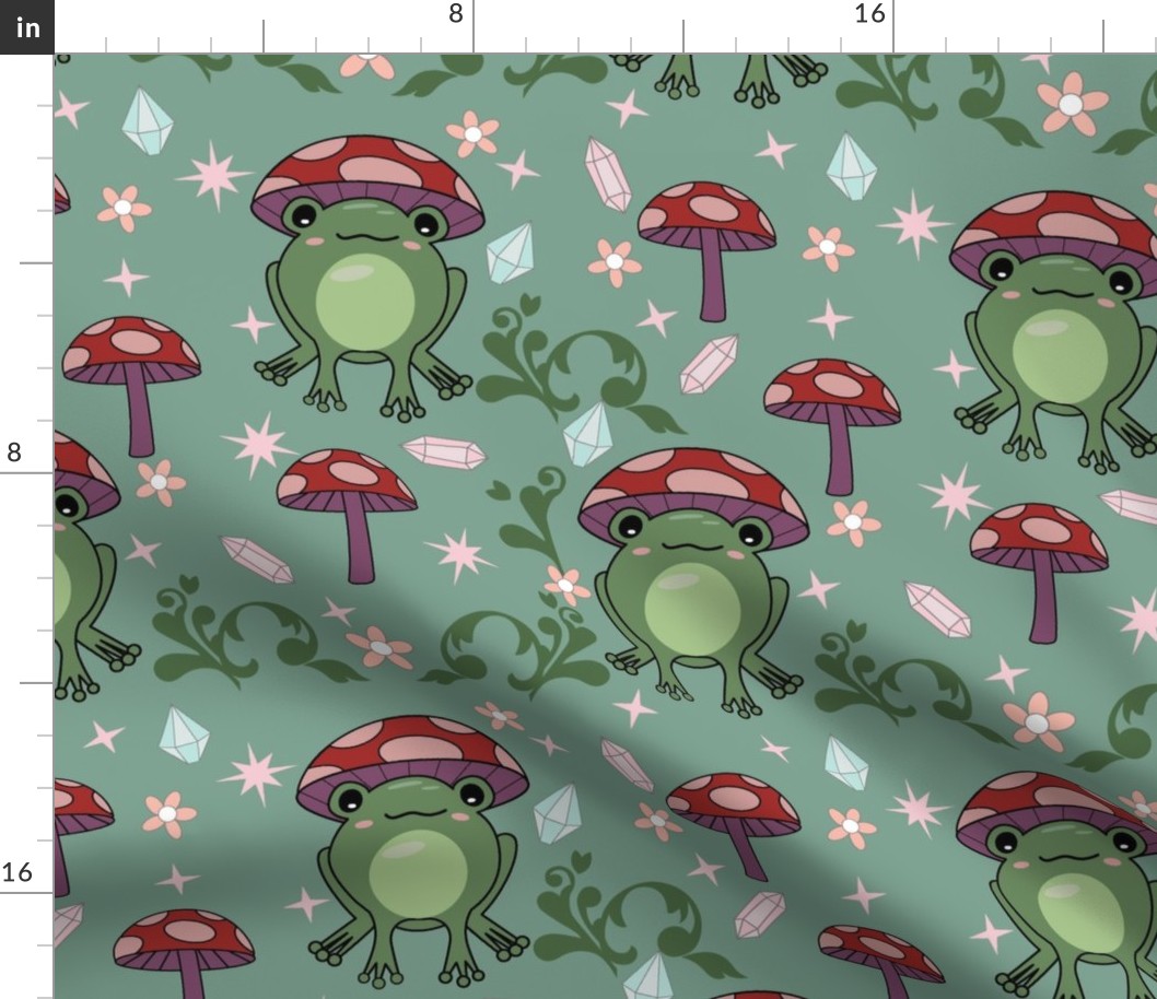 large print // Frog and red mushroom diamond sparkle cute frogs girl fabric