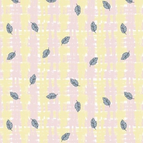 Pink and Yellow Plaid w/ Leaves Small Scale