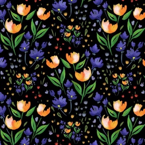 Watercolor floral tulips (Yellow-blue black)