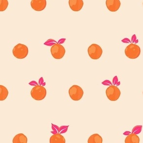 Small Scale - Orange Fizz Polka Dot - Pink Leaves