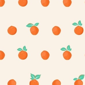 Small Scale - Orange Fizz Polka Dots - Green Leaves