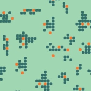  Small Scale - Pixelated Neighbourhood in Mint Green and Orange