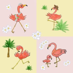 Flamingo Daisies and Palms