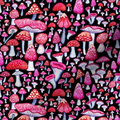 pink mushrooms on black multi 