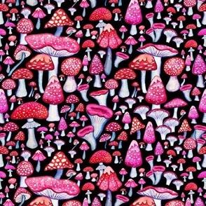 pink mushrooms on black multi 