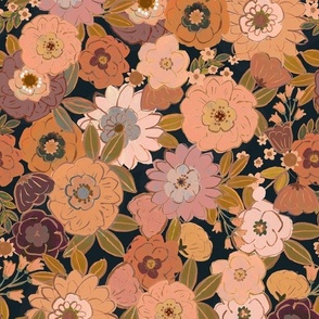 Woodstock Floral - floral blk 12in fabric 24in wallpaper