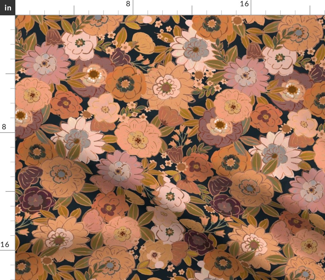 Woodstock Floral - floral blk 12in fabric 24in wallpaper