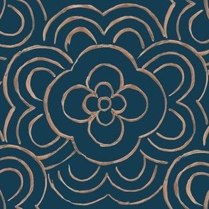 Deco-flower-tile dk blue 12in fabric