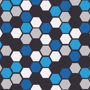 Hexagon honeycomb - blue, grey, white and black - small