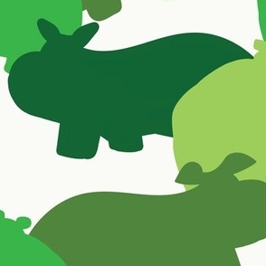 Hippos - Hippopotamus Animal parade - Playful conga line wallpaper - green - large