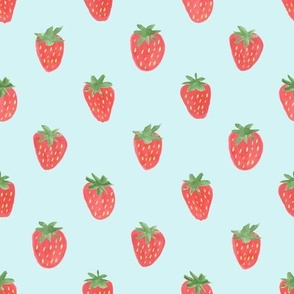 strawberries medium blue background