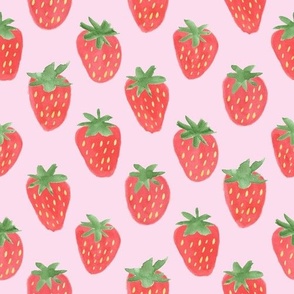 strawberries big pink background