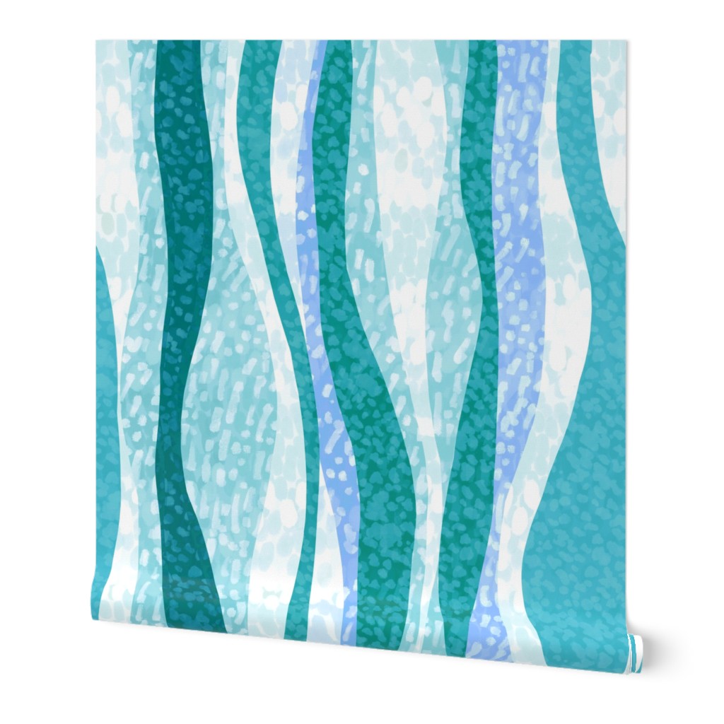 Tropical Vertical Wavy Stripes, Turquoise