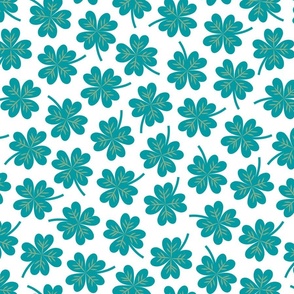 4-Leaf Clovers Tossed - Lucky Green on White Large