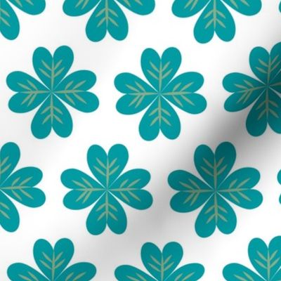 4-Leaf Clovers Tiled Wide - Lucky Green on White