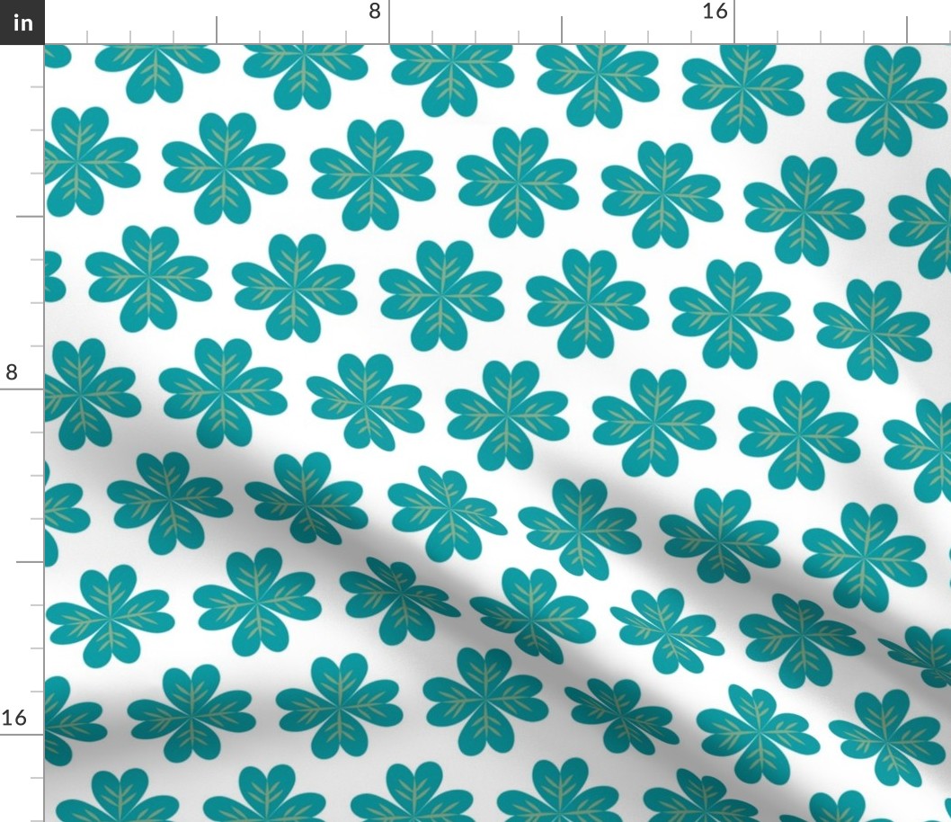 4-Leaf Clovers Tiled Wide - Lucky Green on White