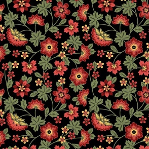 Shire Folk Floral - Black Red Small