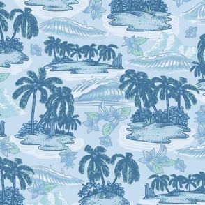 Marie Hawaiian Scene Floral - Blue Large