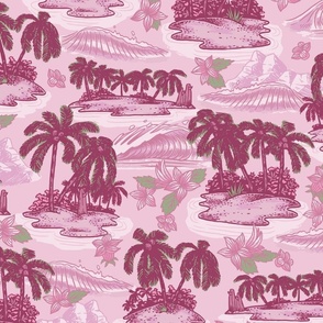 Marie Hawaiian Scene Floral - Pink Large