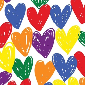 sketchy pride hearts colorful,pride fabric, wallpaper large scale