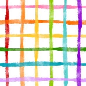 Large Scale Watercolor Rainbow Checker Plaid
